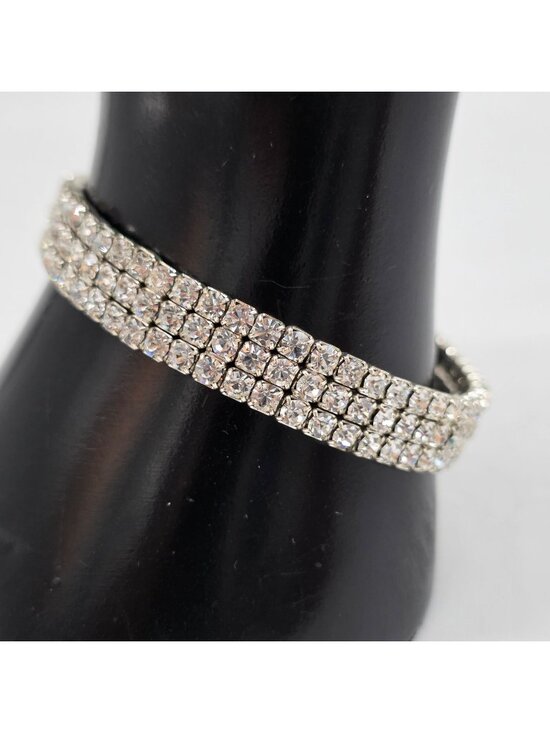 Unbranded Jewelry - Crystal Rhinestone Stretch Bracelet Elegant Sparkling Jewelry Silver Tone